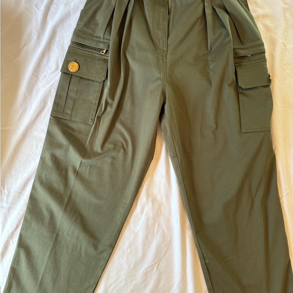 Balmain Khaki Trousers with Gold Button